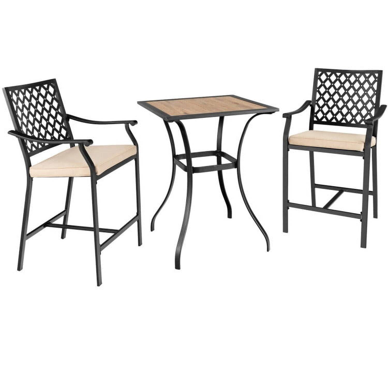 Alt View 1. Kadyn - 3 Pcs Patio Bar Set with 2 Bar Stools and 1 Square Table, Outdoor Dining Chair for Outside Patio, All Weather - Beige.