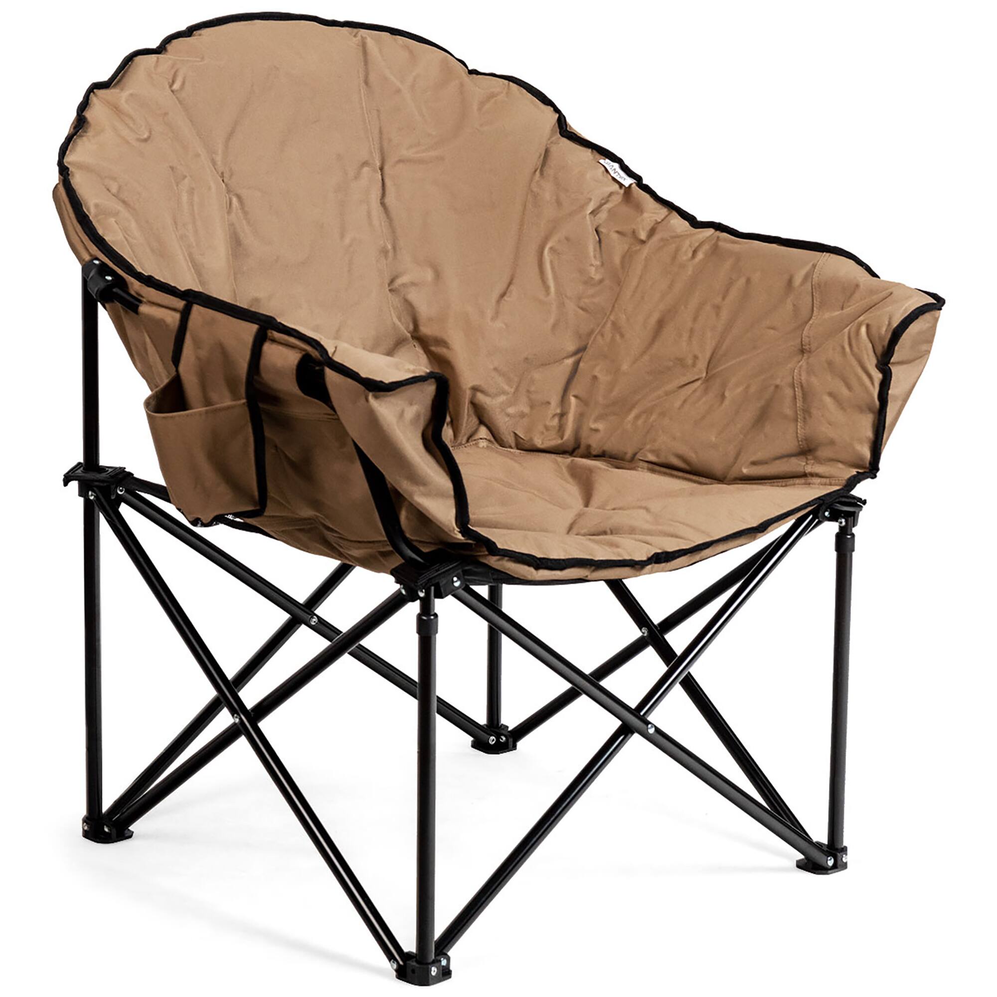 Alt View 13. Costway - Folding Camping Moon Padded Chair with Carry Bag Cup Holder Portable Brown - Brown.