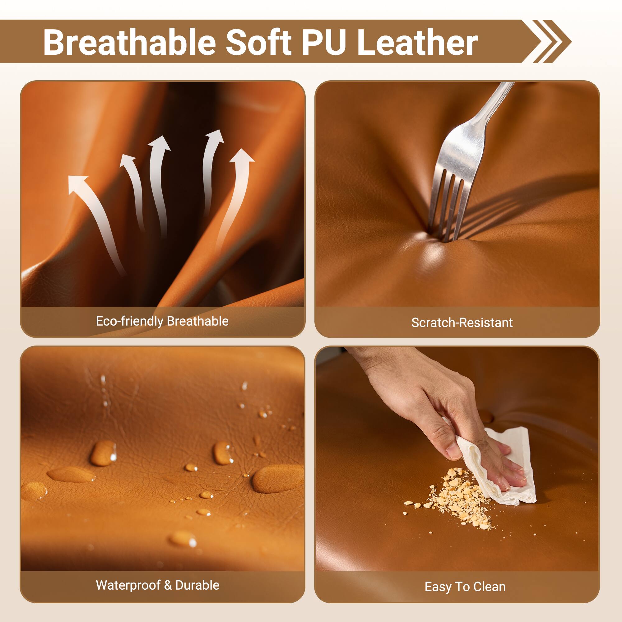 Breathable Soft PU Leather

- Eco-friendly Breathable
- Scratch-Resistant
- Waterproof & Durable
- Easy To Clean