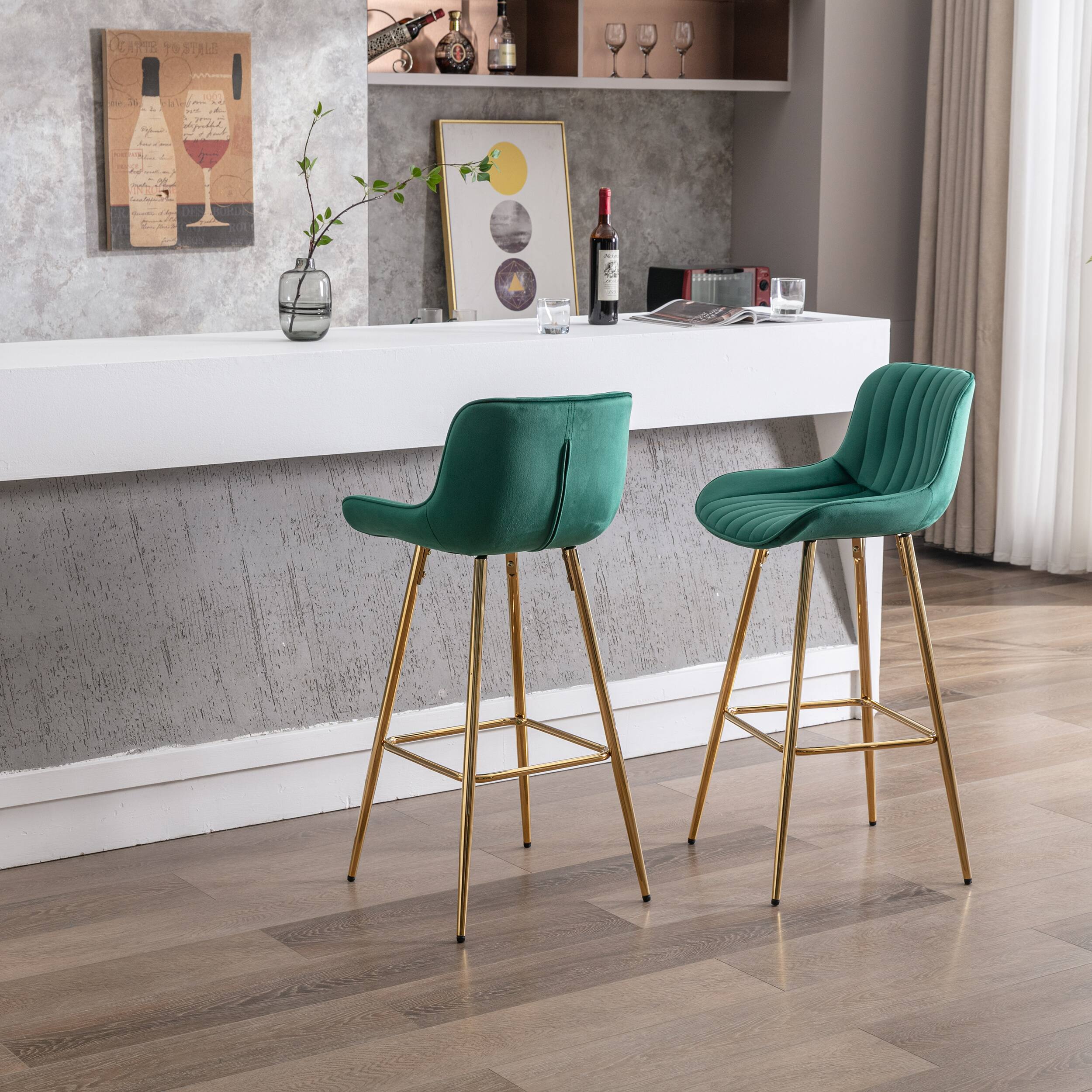 Alt View 2. Trinkets Crazed - Velvet Bar Stools Set of 2, 30 Inch Modern Barstools with Back&Gold Legs, Bar Height Stools for Kitchen Island - Green.