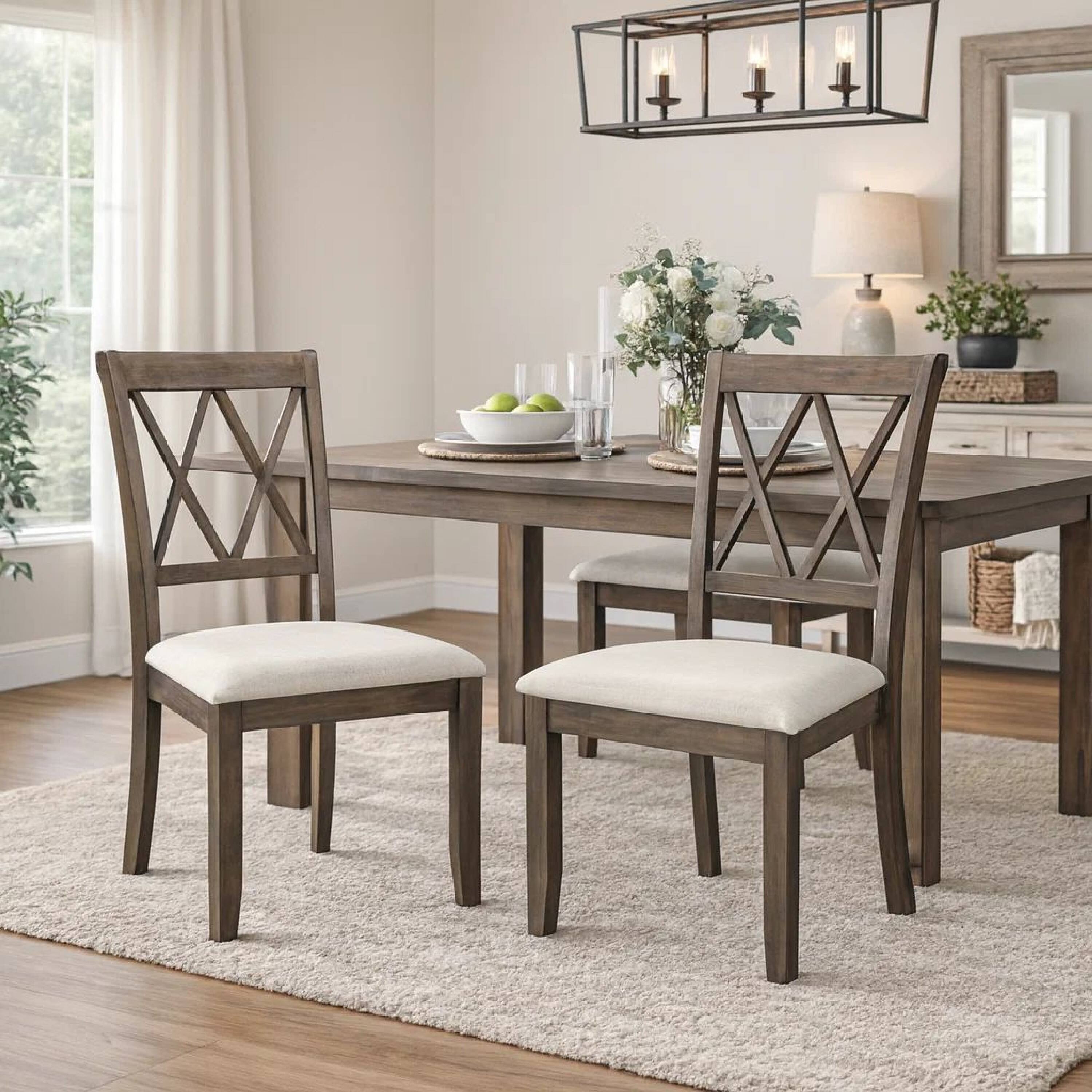Alt View 6. Manhattan Lane - Wood Dining Chair, Double X Backrest, Set of 2 - Beige and Brown.