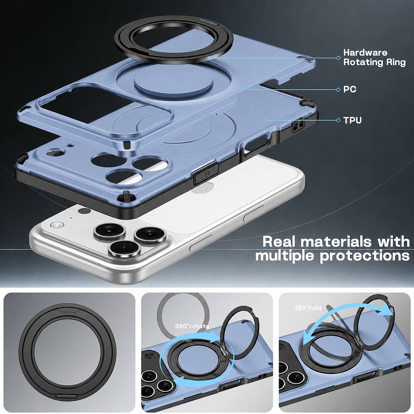 Hardware Rotating Ring  
PC  
TPU  
Real materials with multiple protections  
180°Fold  
360°rotate