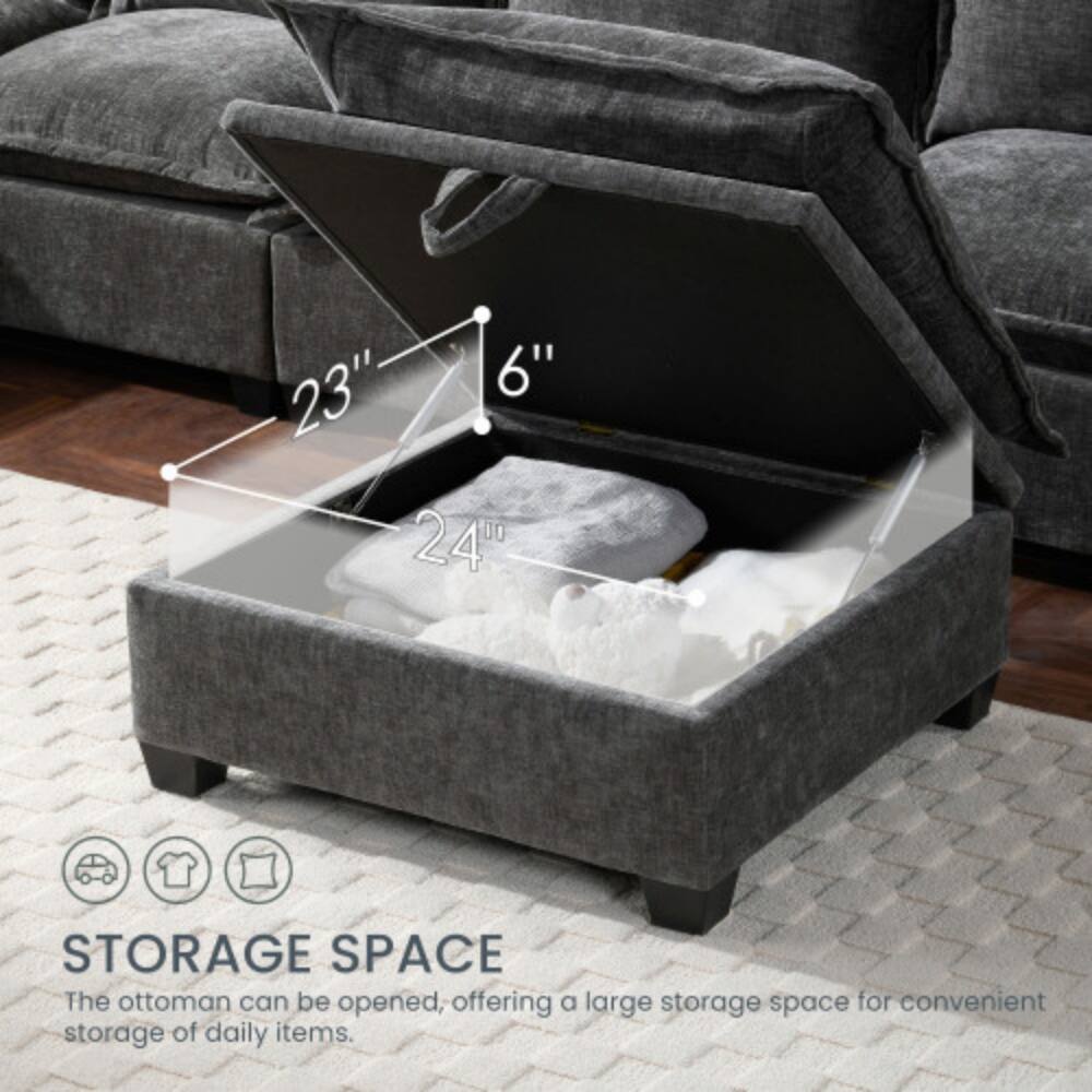 23" x 6" x 24" STORAGE SPACE  
The ottoman can be opened, offering a large storage space for convenient storage of daily items.