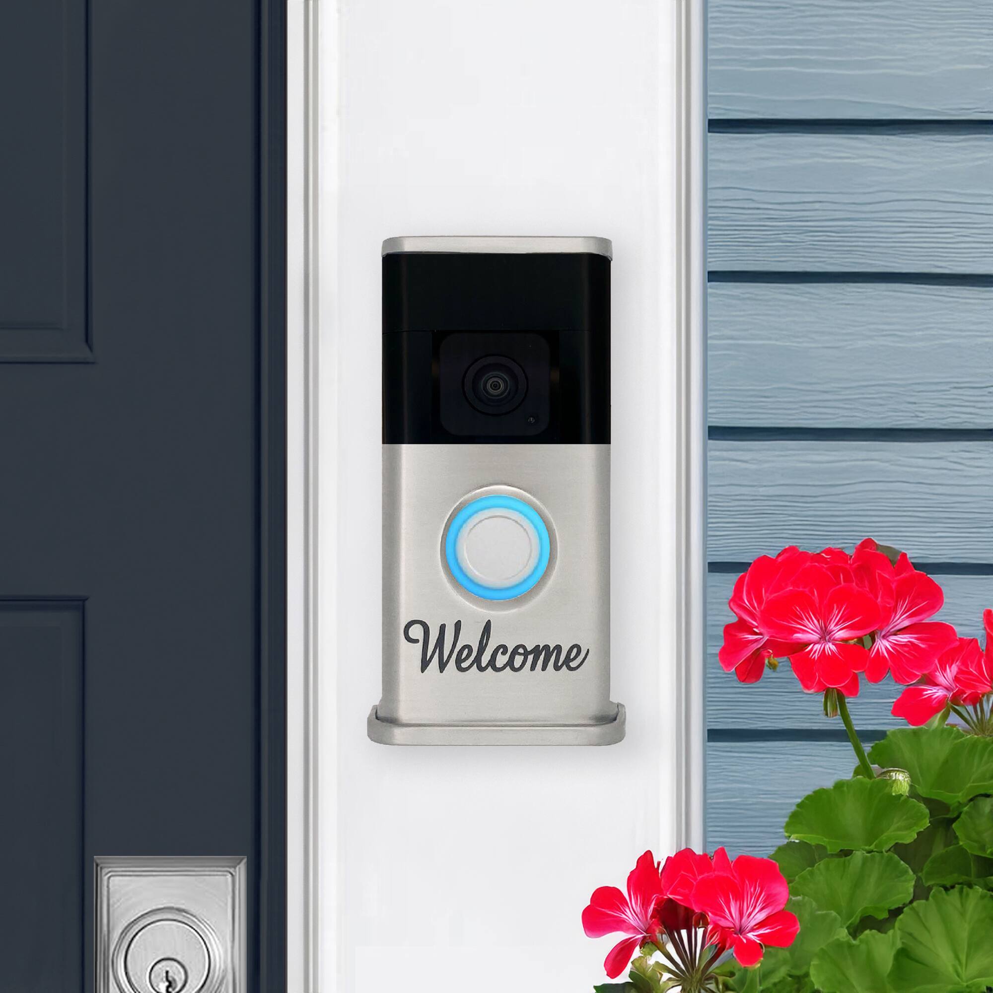 Alt View 3. Michael Healy - Welcome Video Doorbell Cover (Ring 3, 3 Plus, 4, Battery Plus, Battery Pro) - Nickel Silver.
