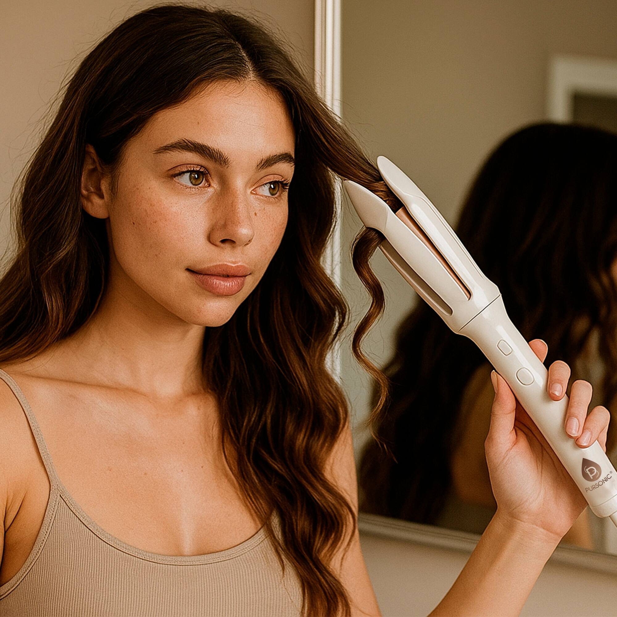 Left. Pursonic - Pursonic Automatic Curling Iron – Salon-Quality Curls in Minutes - White.