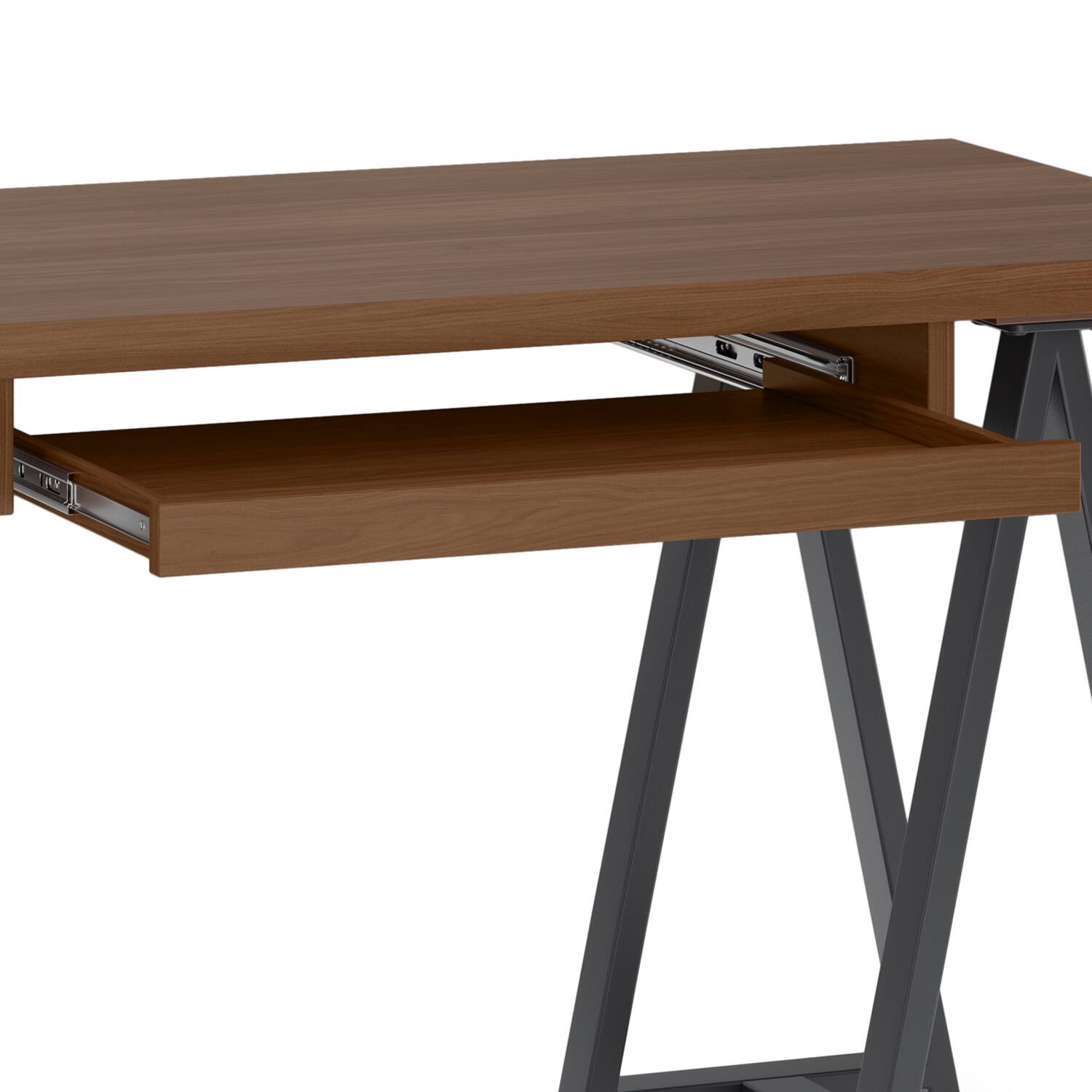 Alt View 13. Simpli Home - Sawhorse industrial 50 inch wide solid walnut wood and metal small desk - Walnut.