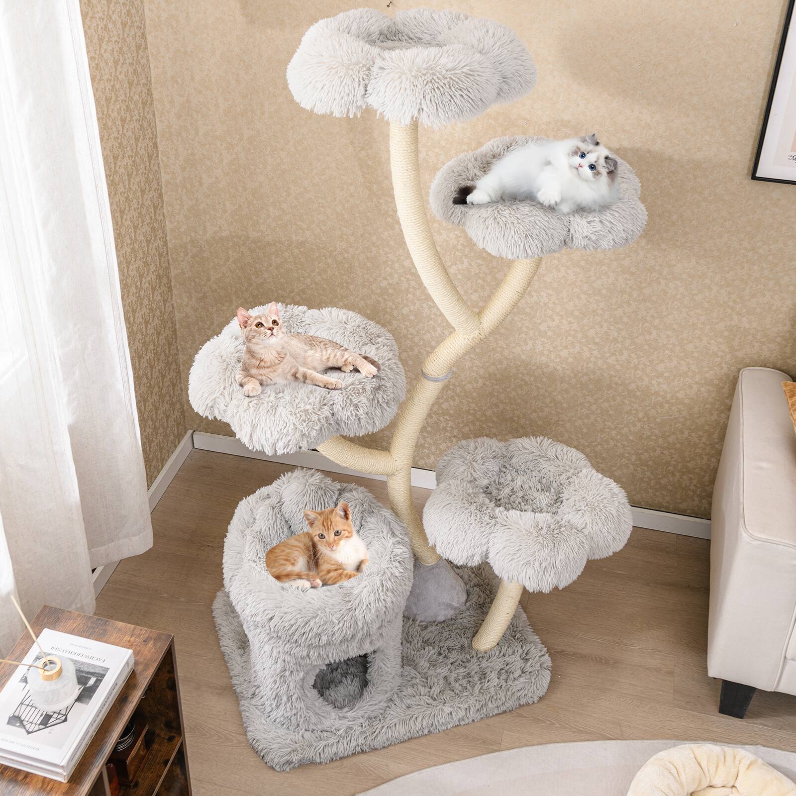 Alt View 1. Gymax - Gymax Freestanding Cat Tower Tall Cat Tree w/ four Flower-shaped Platforms Cat Condo Gray - GYM17359.