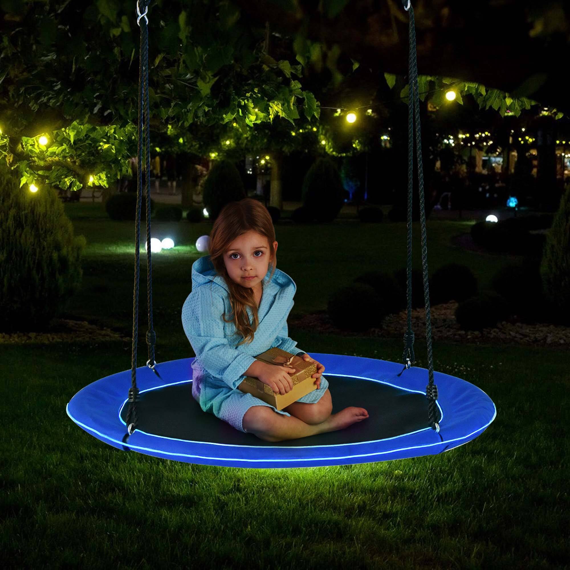 Alt View 1. Costway - Costway 40" Saucer Tree Swing 660 LBS for Kids Adults Outdoor with LED Lights - Black,Blue.