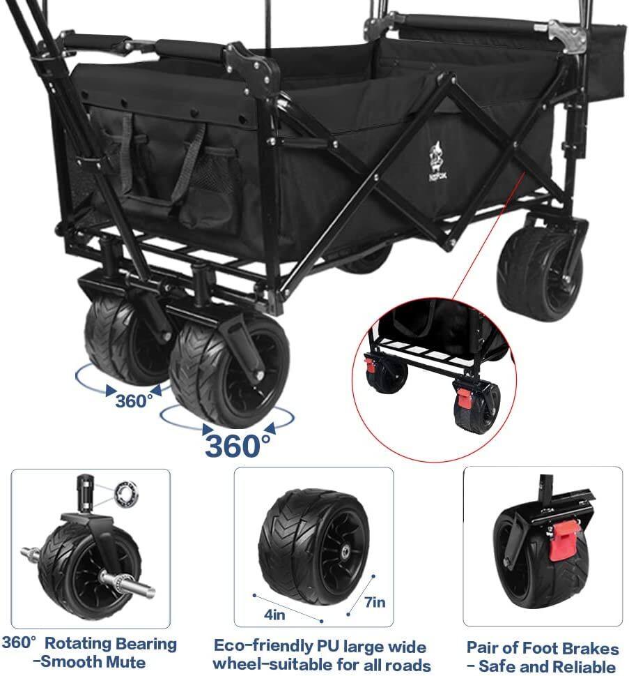 360° Rotating Bearing - Smooth Mute  
Eco-friendly PU large wide wheel - suitable for all roads  
Pair of Foot Brakes - Safe and Reliable