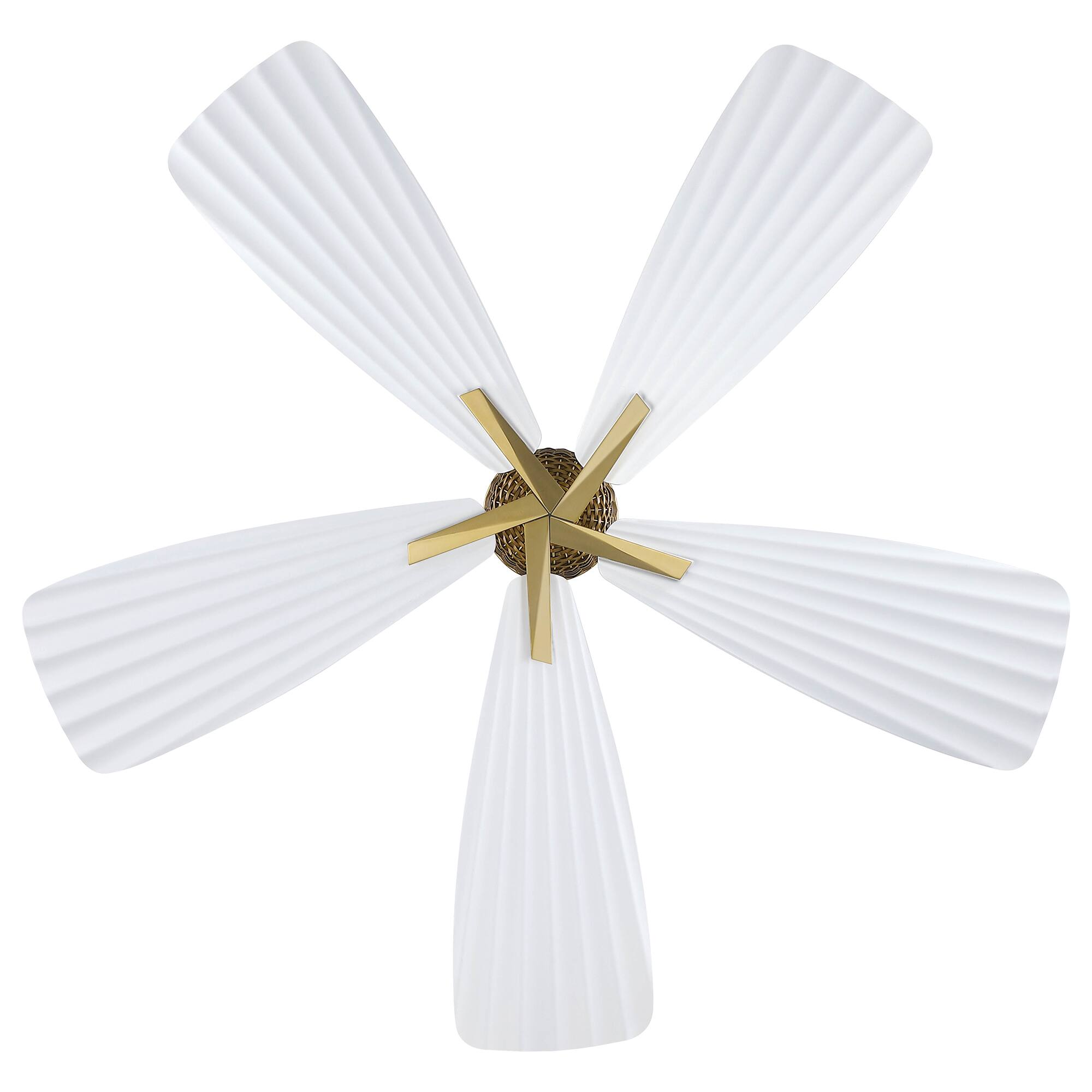 Alt View 10. Parrot Uncle - 56" Tropical White Pleated Leaf 5-Blade Indoor Outdoor Ceiling Fan with Remote, No Light - Gold.