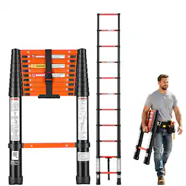 VEVOR - Telescoping Ladder, 10.5 ft Extension Ladder Multi-Button Retraction, Heavy-Duty 330 lbs Capacity, for Home Repairs - Black;Orange