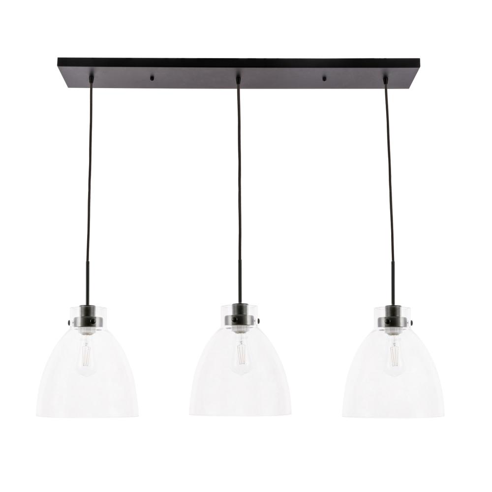 Alt View 10. Living District - Frey 3 light Black and Clear glass pendant - Black And Clear Glass.