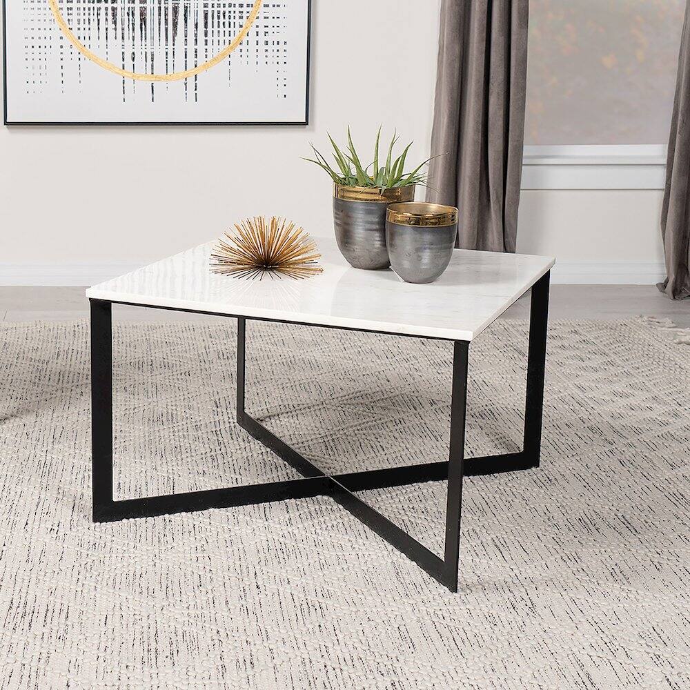 Alt View 4. Coaster Co. of America - Tobin Square Marble Top Coffee Table White and Black - White.