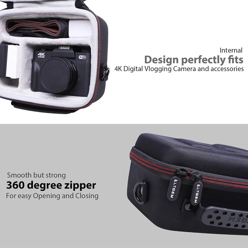 4K Digital Vlogging Camera and accessories

Internal Design perfectly fits

Smooth but strong 360 degree zipper

For easy Opening and Closing

LLTGEM