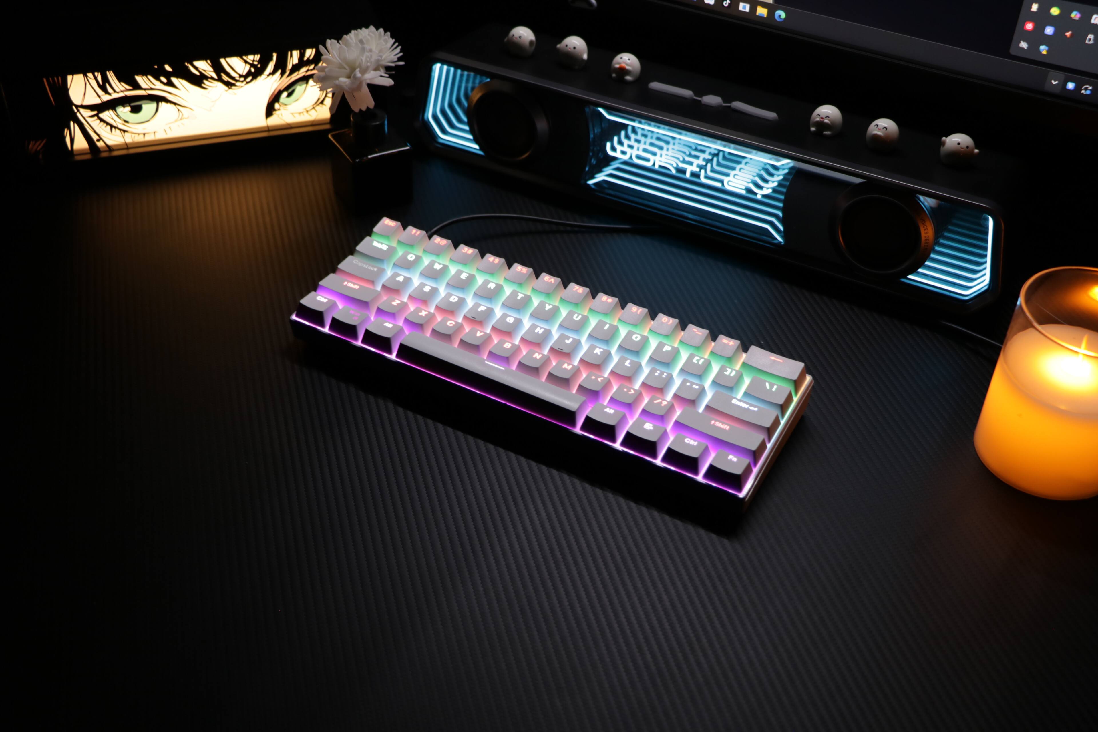 Left. Loheer - 60% Mechanical Gaming Keyboard, Clicky Blue Switches, 8K Polling, RGB Backlit, Compact 61-Key for PC/Mac - White.