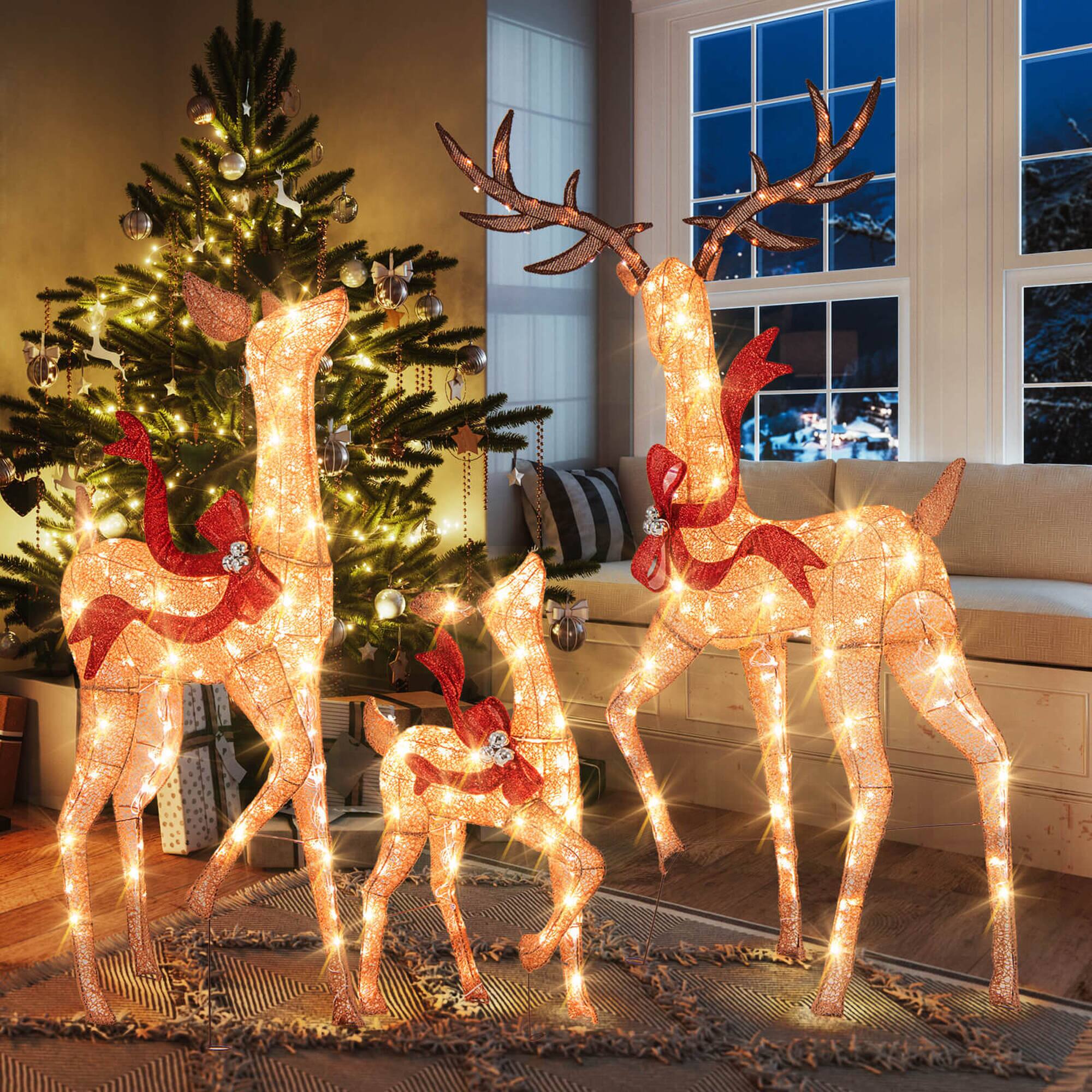 Alt View 5. Costway - Costway 3 PCS Large Lighted Christmas Reindeer Family with 440 LED Lights & Bows Buck - Yellow.