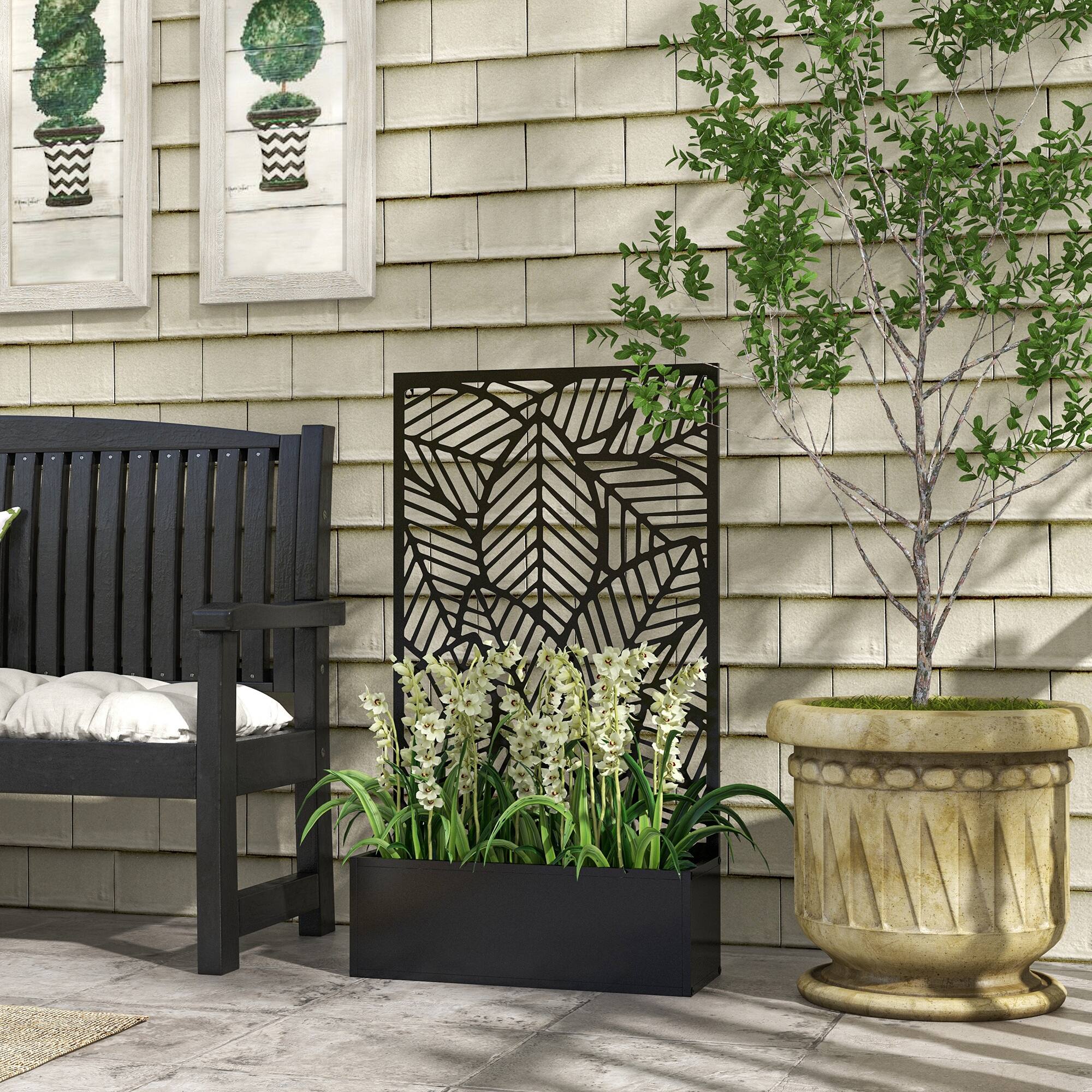 Alt View 1. Outsunny - Outdoor Privacy Screen with Raised Garden Bed, Privacy Panel and Planter Box - Black.