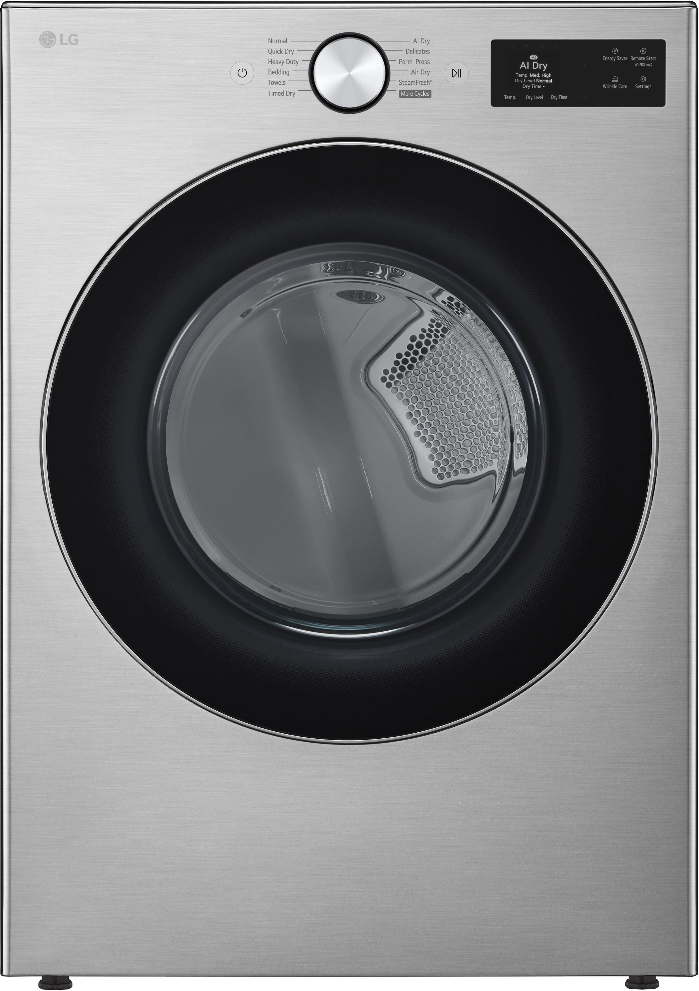 LG - 7.4 Cu. Ft. Stackable Smart Electric Dryer with Steam and AI Sensor Dry - Graphite Steel - Front_Zoom
