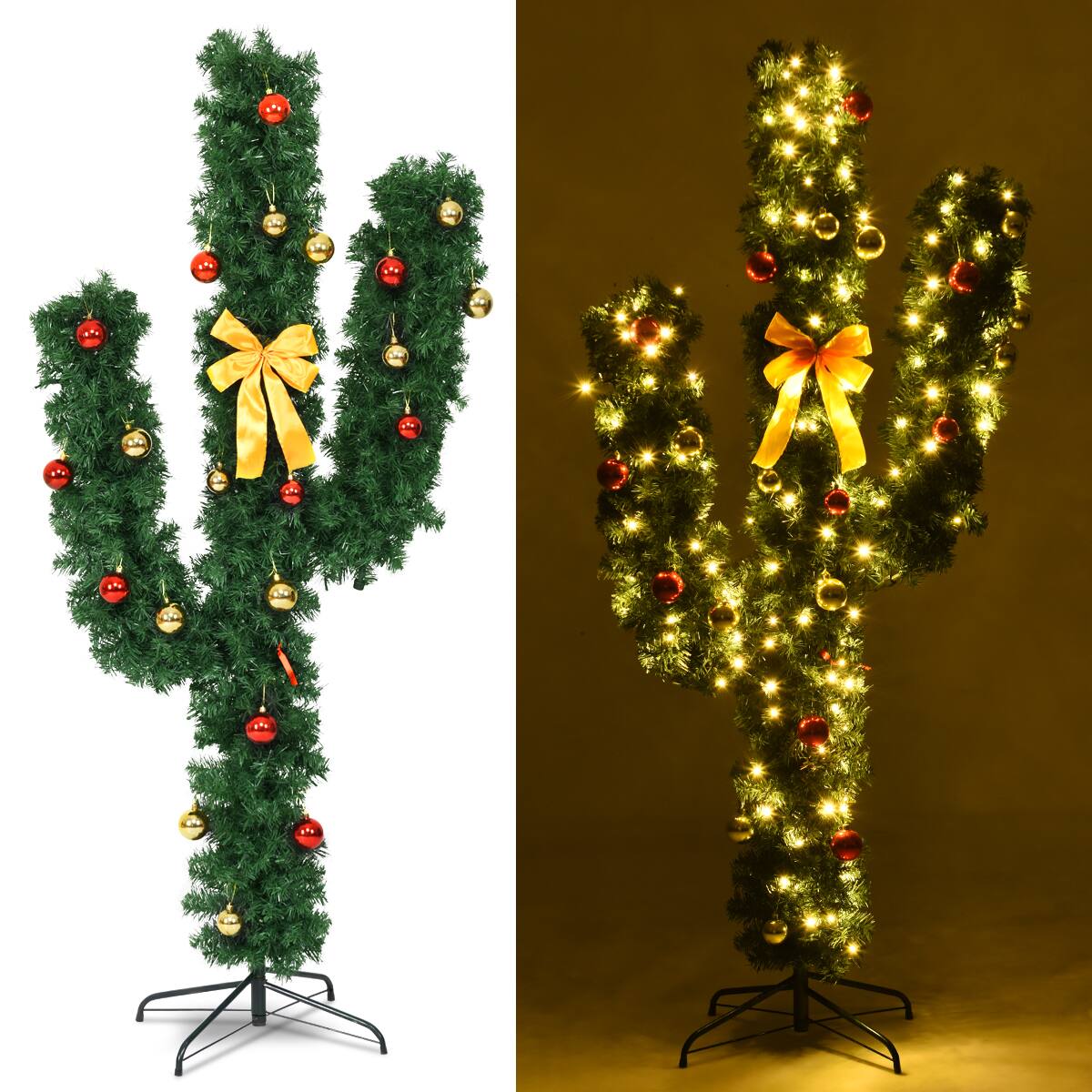 Alt View 2. Gymax - Gymax 6Ft Cactus Artificial Christmas Tree Pre-Lit w/LED Lights and Ball Ornaments - Green.