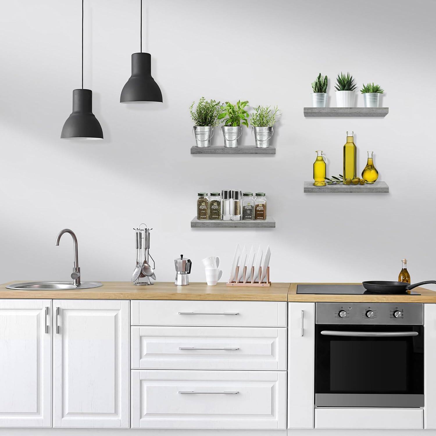 Alt View 4. Sorbus - 4 Pack 16 Inch Sorbus Floating Shelves - for Bedroom, Kitchen, Living Room, Office - for Trophies, Books, Frames, etc - Gray.