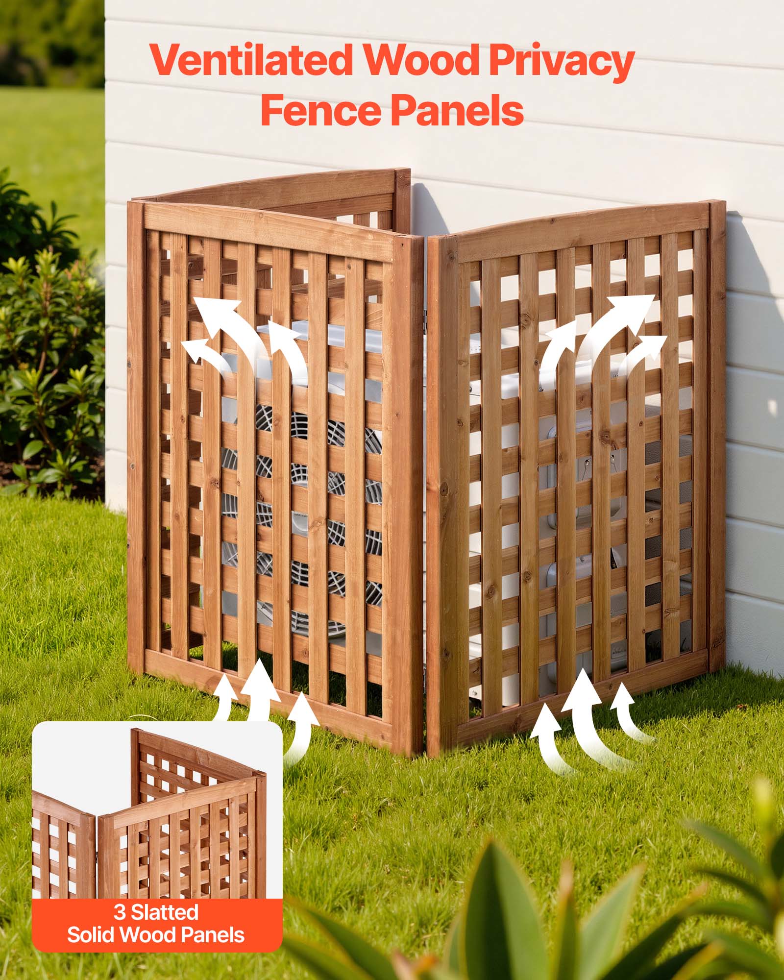 Ventilated Wood Privacy Fence Panels  
3 Slatted Solid Wood Panels