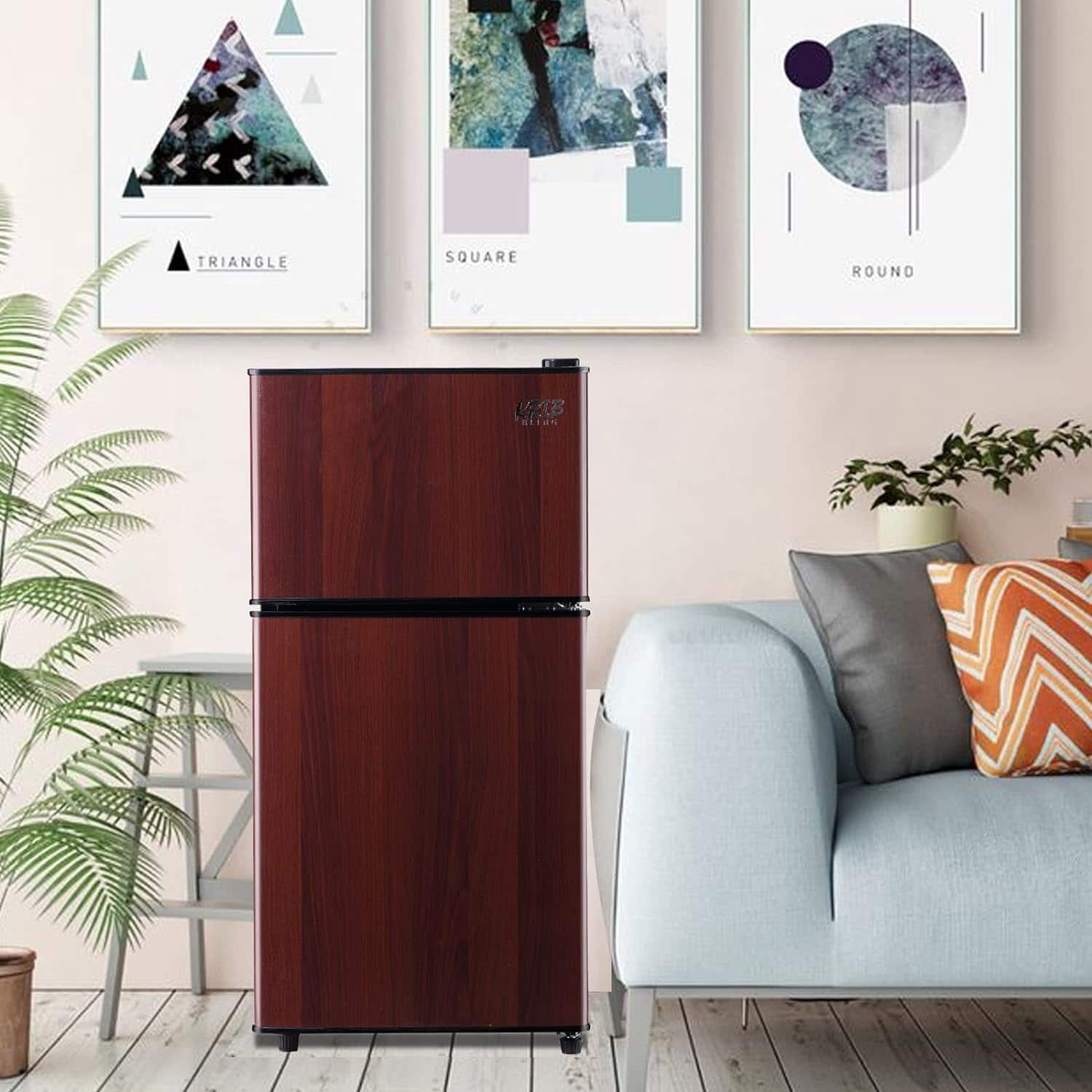 Aukfa - 3.5Cu.Ft Compact Refrigerator with Freezer - 2 Door, 7 Level Thermostat, Removable Shelves for Kitchen/Dorm/Office - Wood