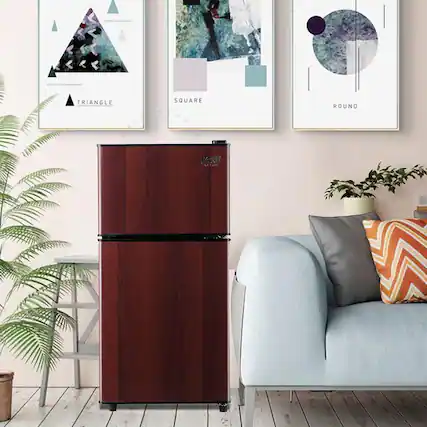 Front. Aukfa - 3.5Cu.Ft Compact Refrigerator with Freezer - 2 Door, 7 Level Thermostat, Removable Shelves for Kitchen/Dorm/Office - Wood.