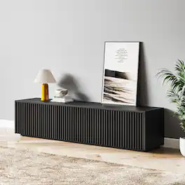 POVISON - 71" Modern Wood TV Stand Slatted Entertainment Center, Fully-Assembled, Perfect for 65-inch TVs - Black