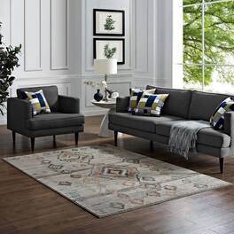 Modway - Jenica Distressed Moroccan Tribal Abstract Diamond Area Rug - Silver Blue Beige and Brown