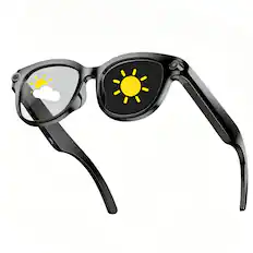 Front. PRIMEPLUS - AI Smart Translation Glasses with Photochromic Lenses, HD Camera, Wireless Calling & Voice Assistant - Black.
