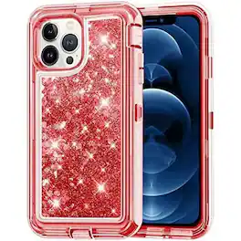 Entronix - Case for iPhone 14 Pro Max - Liquid Glitter Triple-Layer Heavy Duty Protection - Red