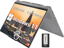 Lenovo - Yoga 7 2-in-1 16" 2K Touchscreen Laptop,AMD Ryzen 7 8840HS,16GB LPDDR5X,1TB SSD,Win 11+256GB Dock Station - Gray