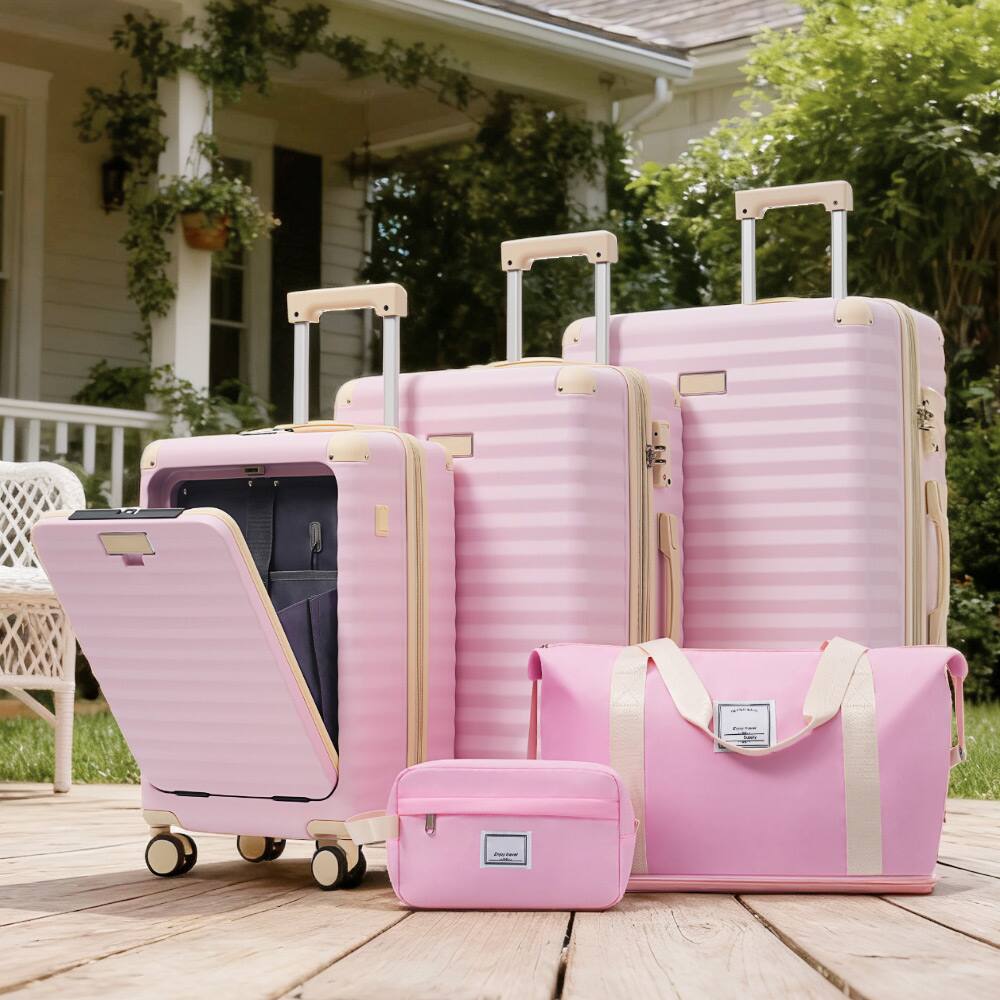 Alt View 1. Ecooso - 5-Piece Expandable ABS Spinner Luggage Set with TSA Lock, USB Port Carry-On, Cup Holder, Duffel, and Toiletry Bag - Pink.