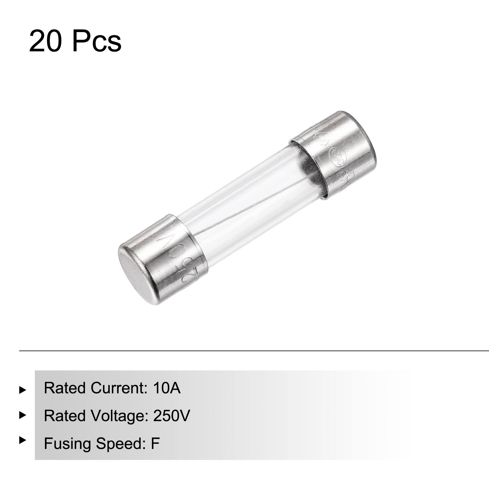20 Pcs

Rated Current: 10A  
Rated Voltage: 250V  
Fusing Speed: F
