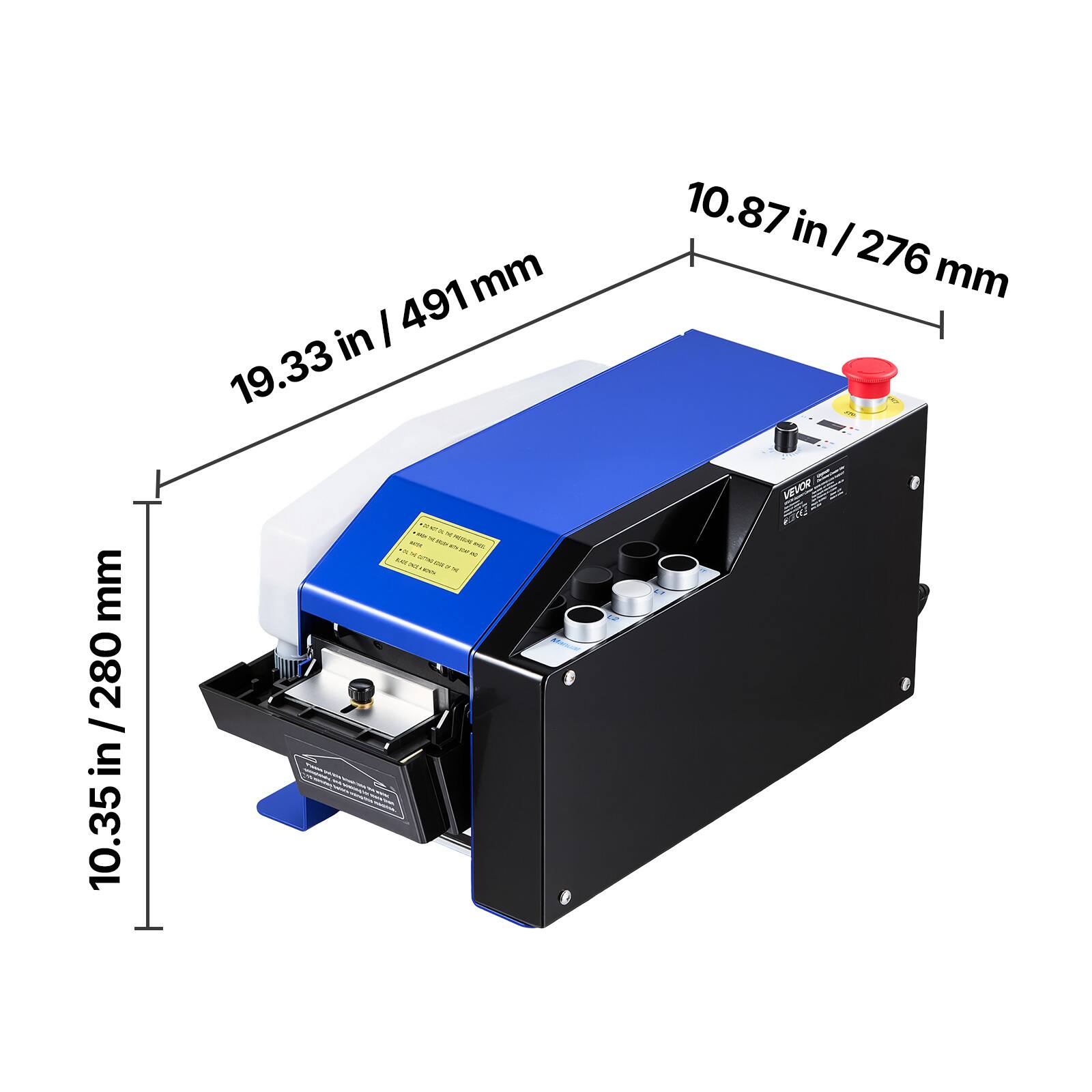 mm 280 / in 10.35  
491 mm in 19.33  
8000 - - W KER DE HC.  
it & it per Life DO: INJI CITHO CAL  
.  
10.87 in I 276 mm VEVOR
