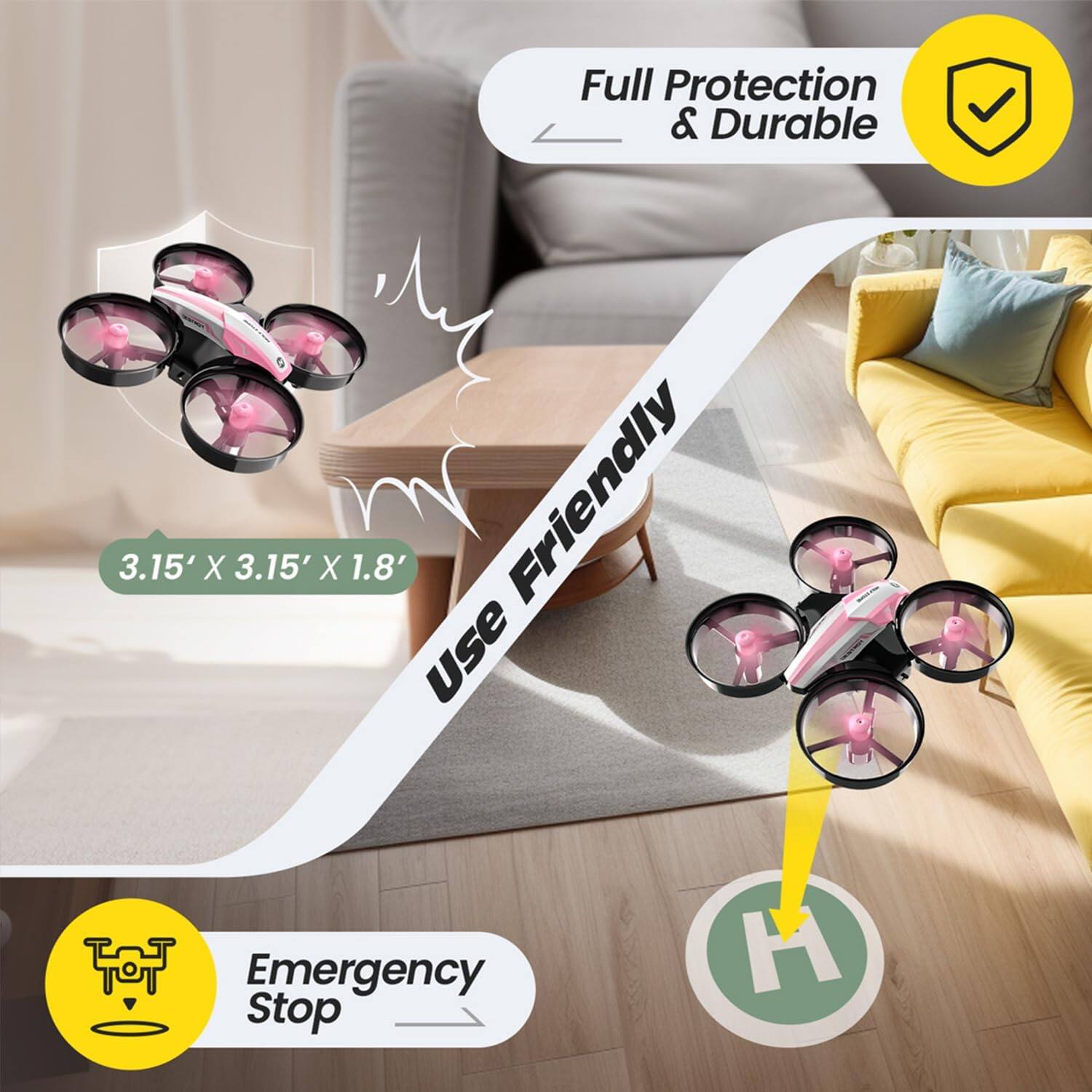 Full Protection & Durable  
3.15' X 3.15' X 1.8'  
Use Friendly  
Emergency Stop