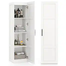 Costway - 4-Tier Storage Cabinet with Door Freestanding Bathroom Cabinet for Small Space - White