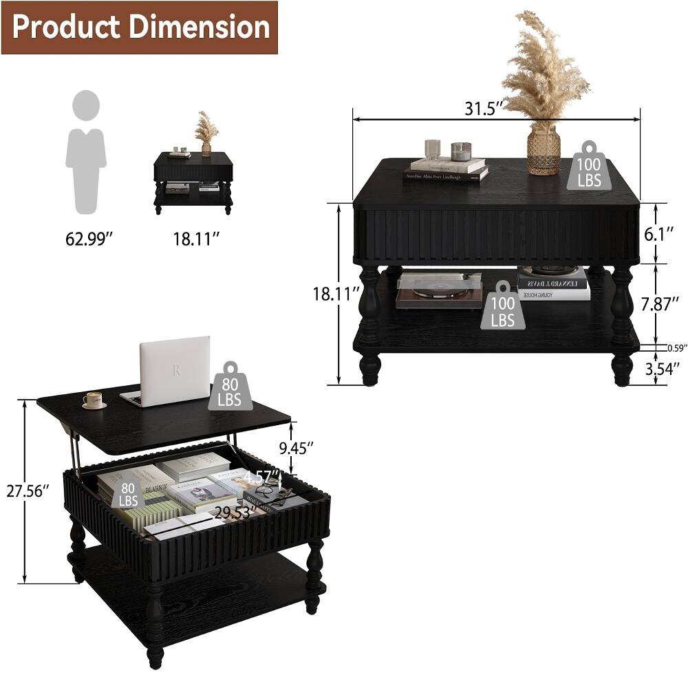 Product Dimension

- 31.5"
- 62.99"
- 18.11"
- 6.1"
- 7.87"
- 0.59"
- 3.54"
- 9.45"
- 27.56"
- 29.53"
- 80 LBS
- 100 LBS