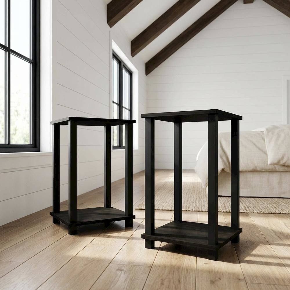 Angle. FurniFact - Nightstand Set with Engineered Wood Finish and Compact Design - Espresso/Black.