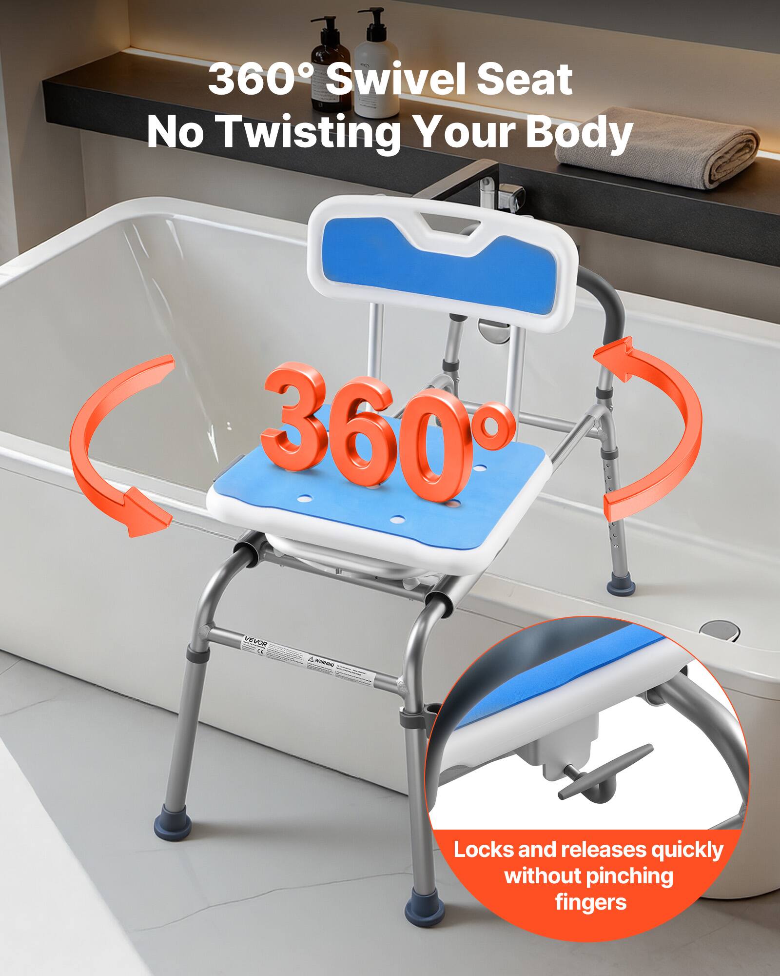 360° Swivel Seat No Twisting Your Body

360°

Locks and releases quickly without pinching fingers