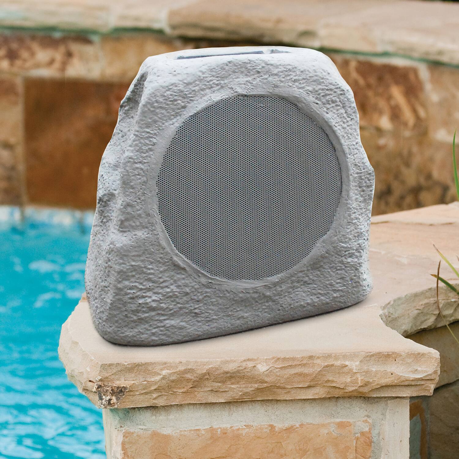 Alt View 4. ION Audio - Glow Stone Link Solar Bluetooth Multi-Sync 10W Outdoor Rock Speaker with LED Lights - Gray.