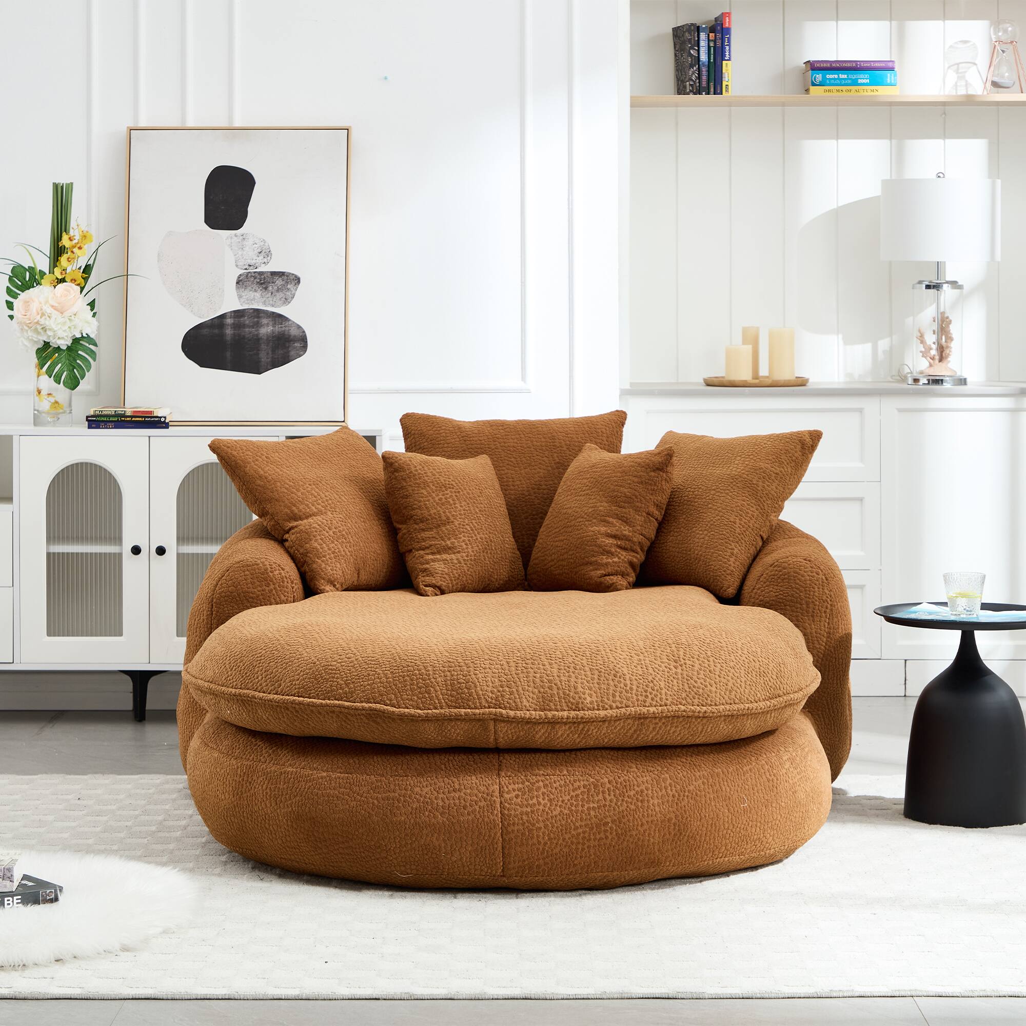Alt View 5. GOODSILO - Oversized Oval Upholstered Bean Bag Sofa with Wrap-Around Backrest and Multiple Pillows for Ultimate Comfort - Orange.
