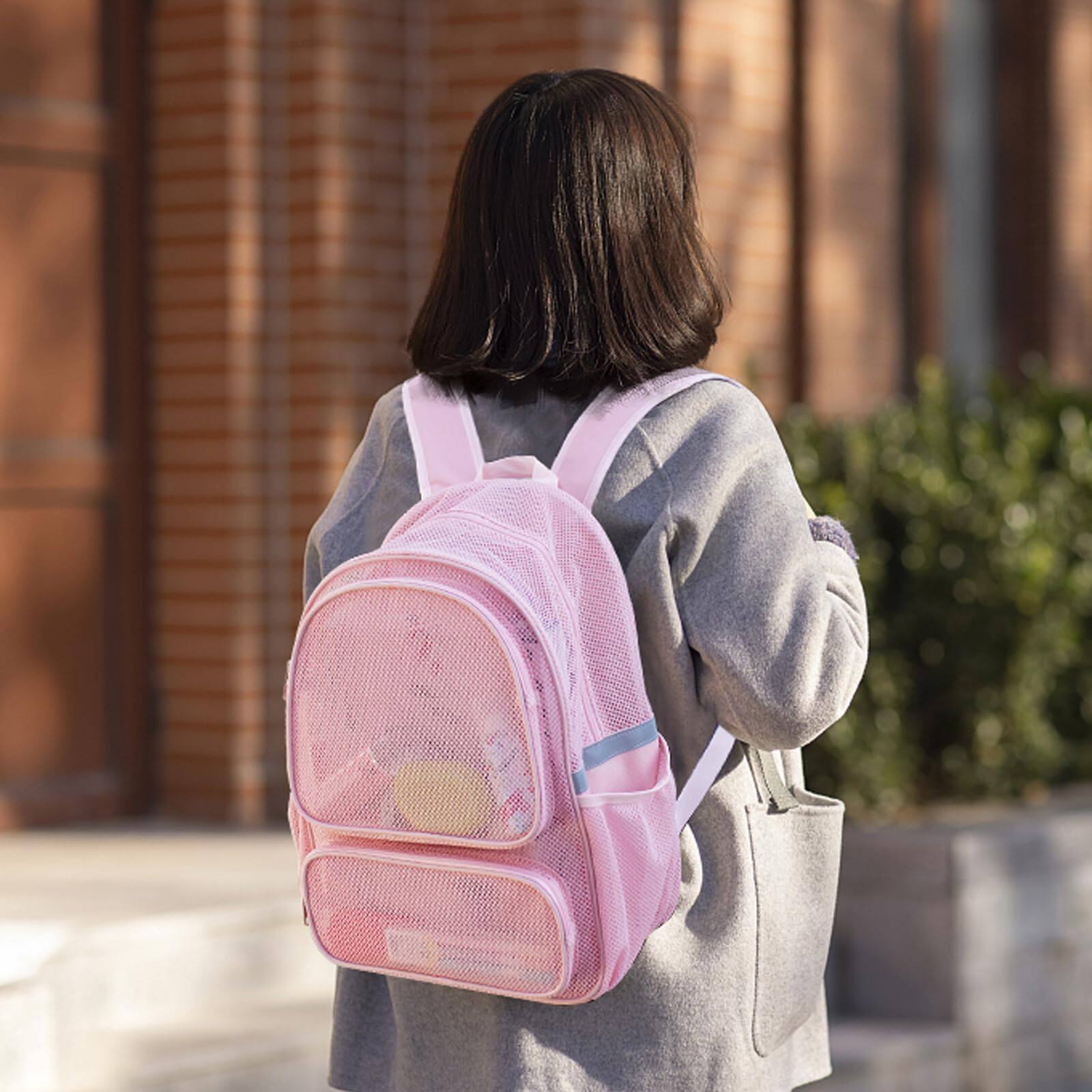 Left. Pacoar Cade - Mesh Backpack For Adults  School Bookbag Semi-transparent Net Pack Gym Work Sports Travel (pink) - Blue.