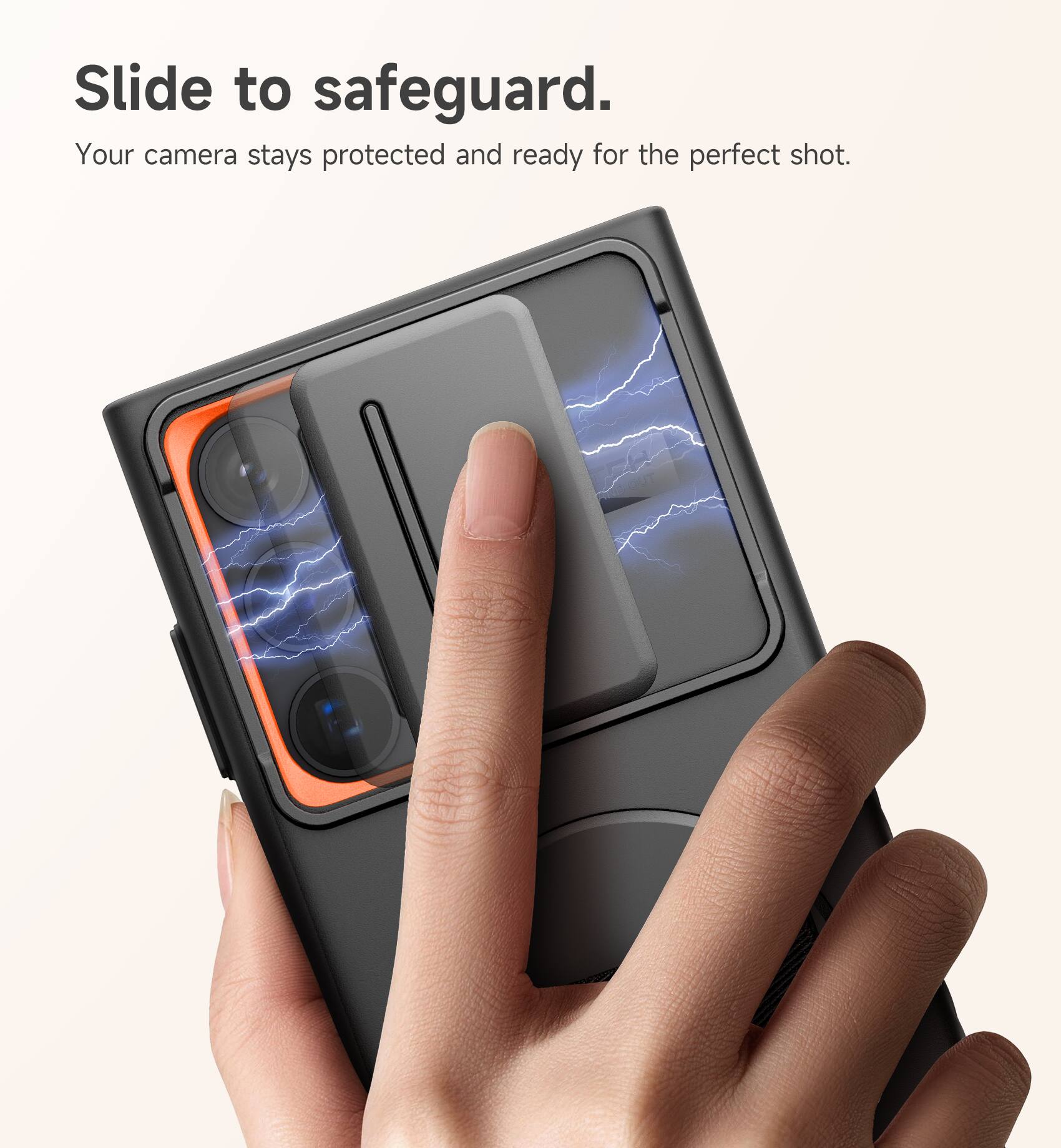 Slide to safeguard.  
Your camera stays protected and ready for the perfect shot.
