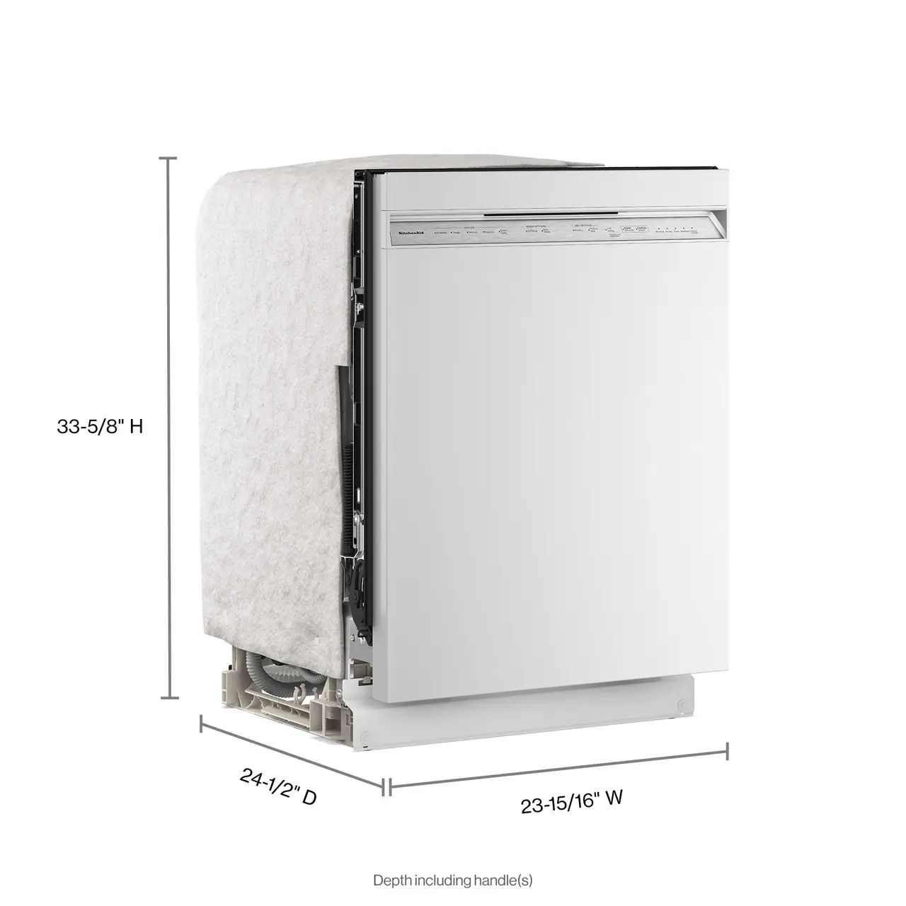 33-5/8" H  
24-1/2" D  
23-15/16" W  
Depth including handle(s)