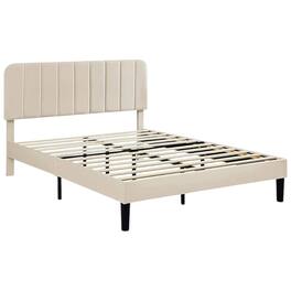 SlickBlue - Upholstered Platform Bed Frame with Padded Headboard for Modern Bedrooms - Beige