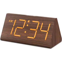 Dazzed Corner - Wooden Digital Alarm Clock, Electric Desk Clock - Brown
