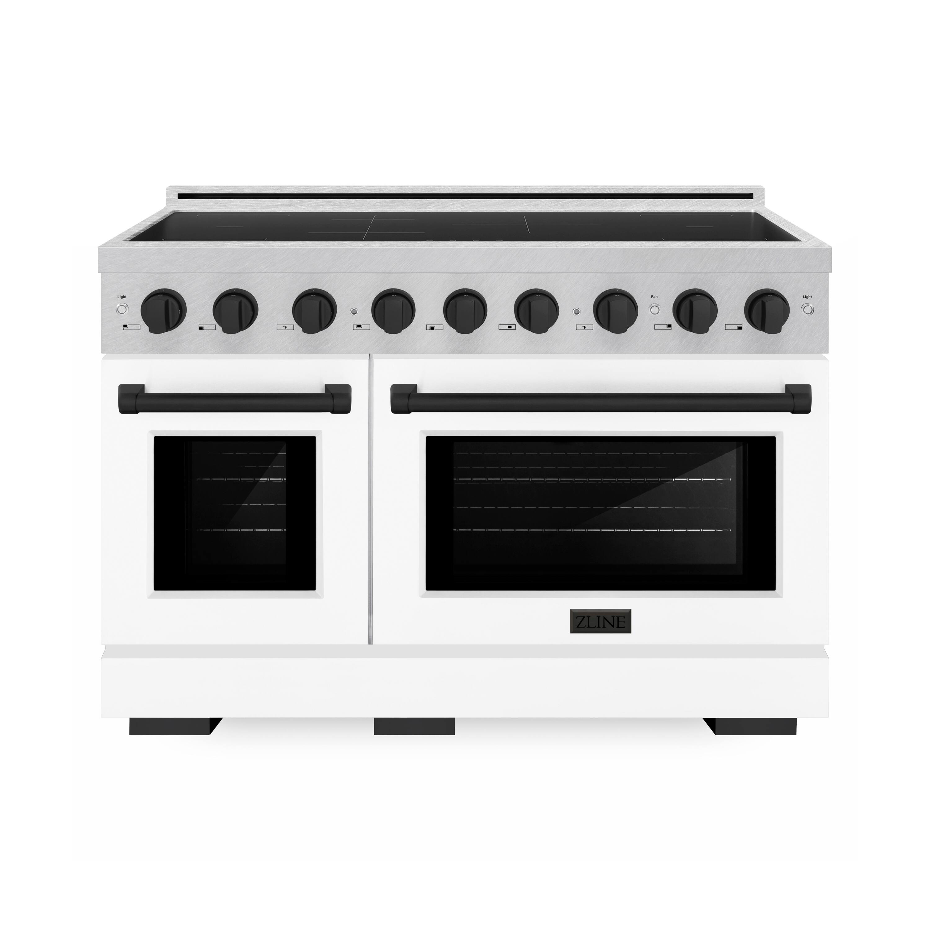 Front. ZLINE - Autograph 48 in. 6.7 cu. ft. Paramount Freestanding Induction Range in Satin Steel with White Doors and Black Accents - Matte White.