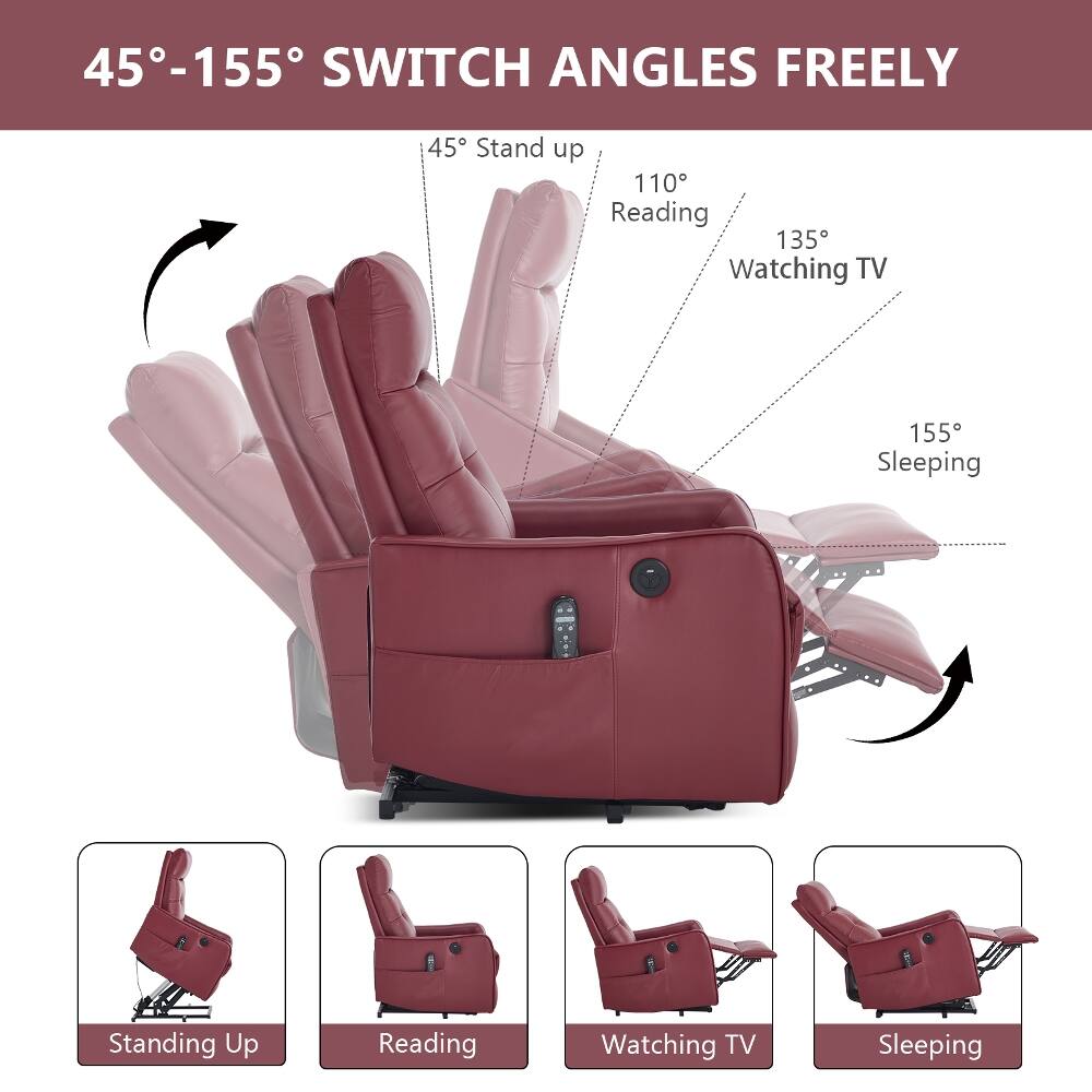 45°-155° SWITCH ANGLES FREELY

45° Stand up
110° Reading
135° Watching TV
155° Sleeping

Standing Up
Reading
Watching TV
Sleeping