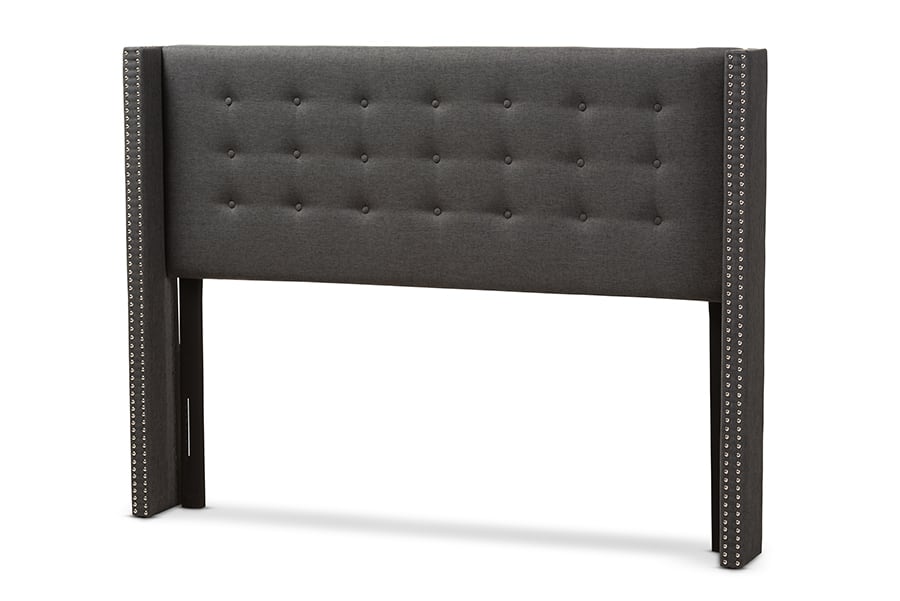 Baxton Studio - Ginaro Modern And Contemporary Fabric Button-Tufted Nail head Queen Size Winged Headboard - Dark Gray